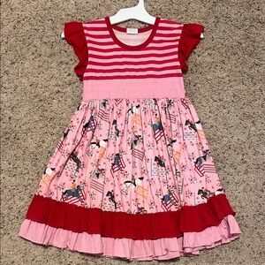 Boutique Pink and Red Striped Horse Girls Dress
